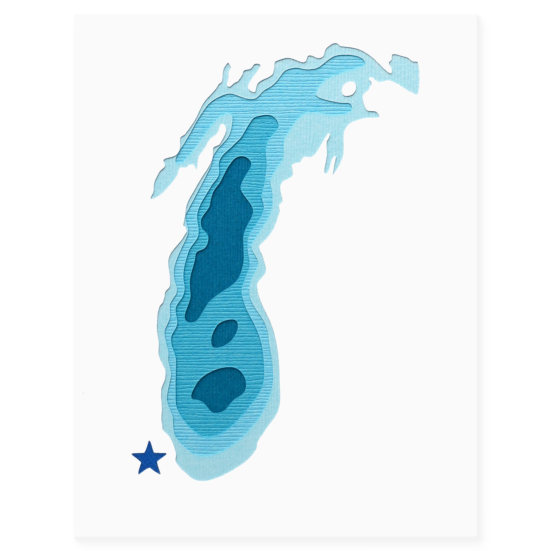 Crafterall Chicago on Lake Michigan Handcut Topographical Landscape Card Aqua