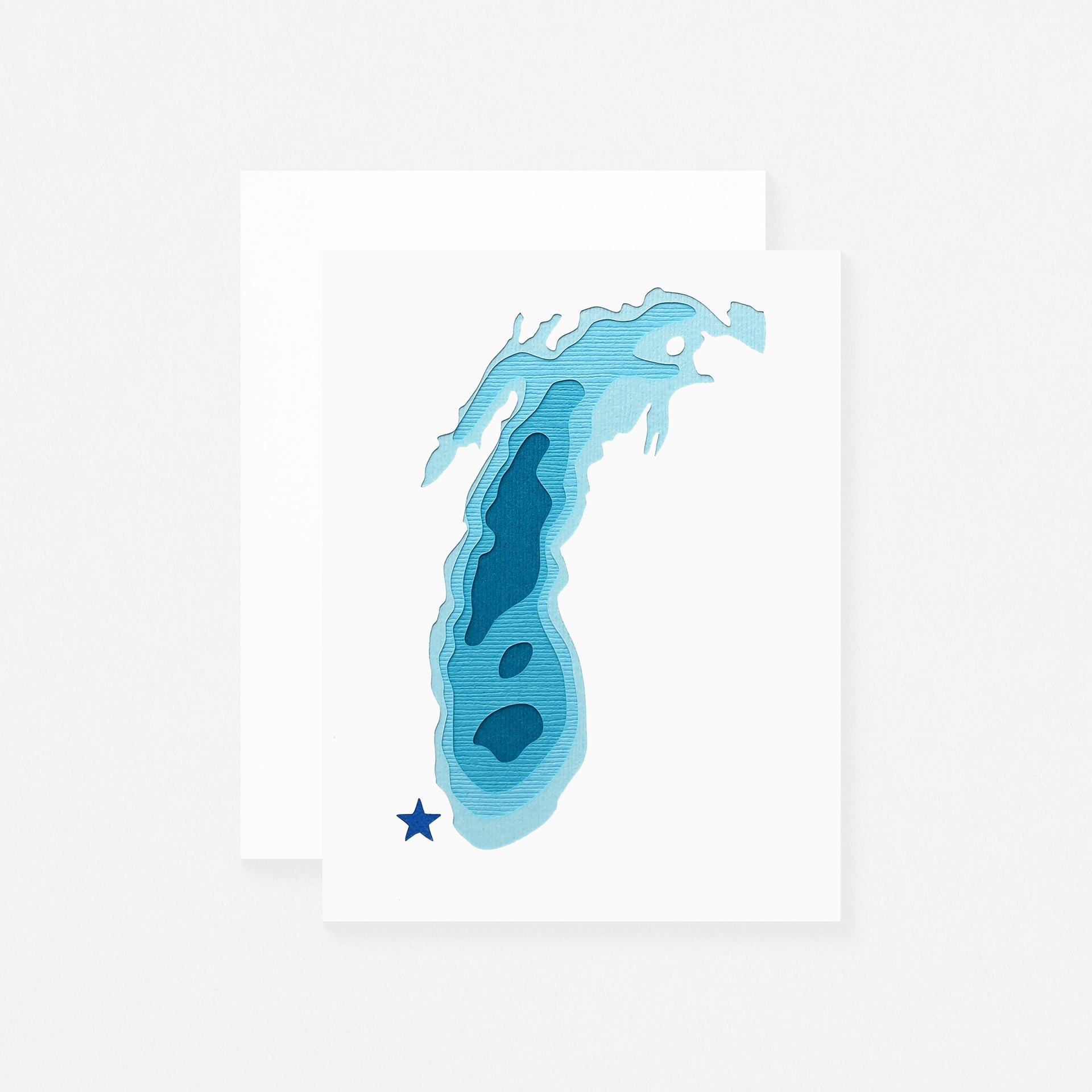 Crafterall Chicago on Lake Michigan Handcut Topographical Landscape Card Aqua