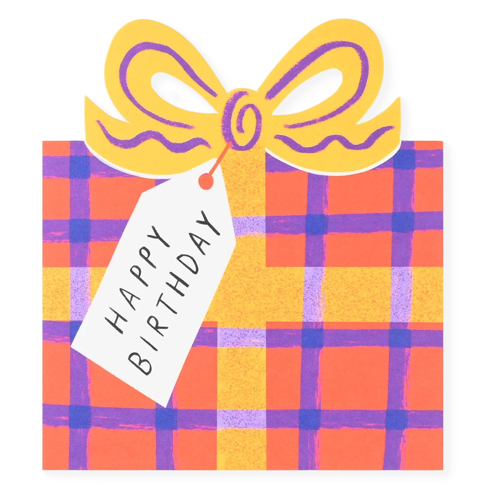 Kitty Kenda Paper Goods Birthday Bow Yellow Check Die-Cut Greeting Card
