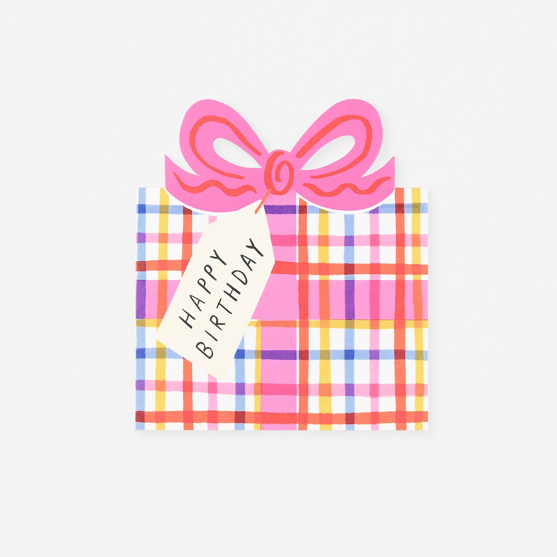 Kitty Kenda Paper Goods Birthday Bow Gingham Multi Die-Cut Greeting Card