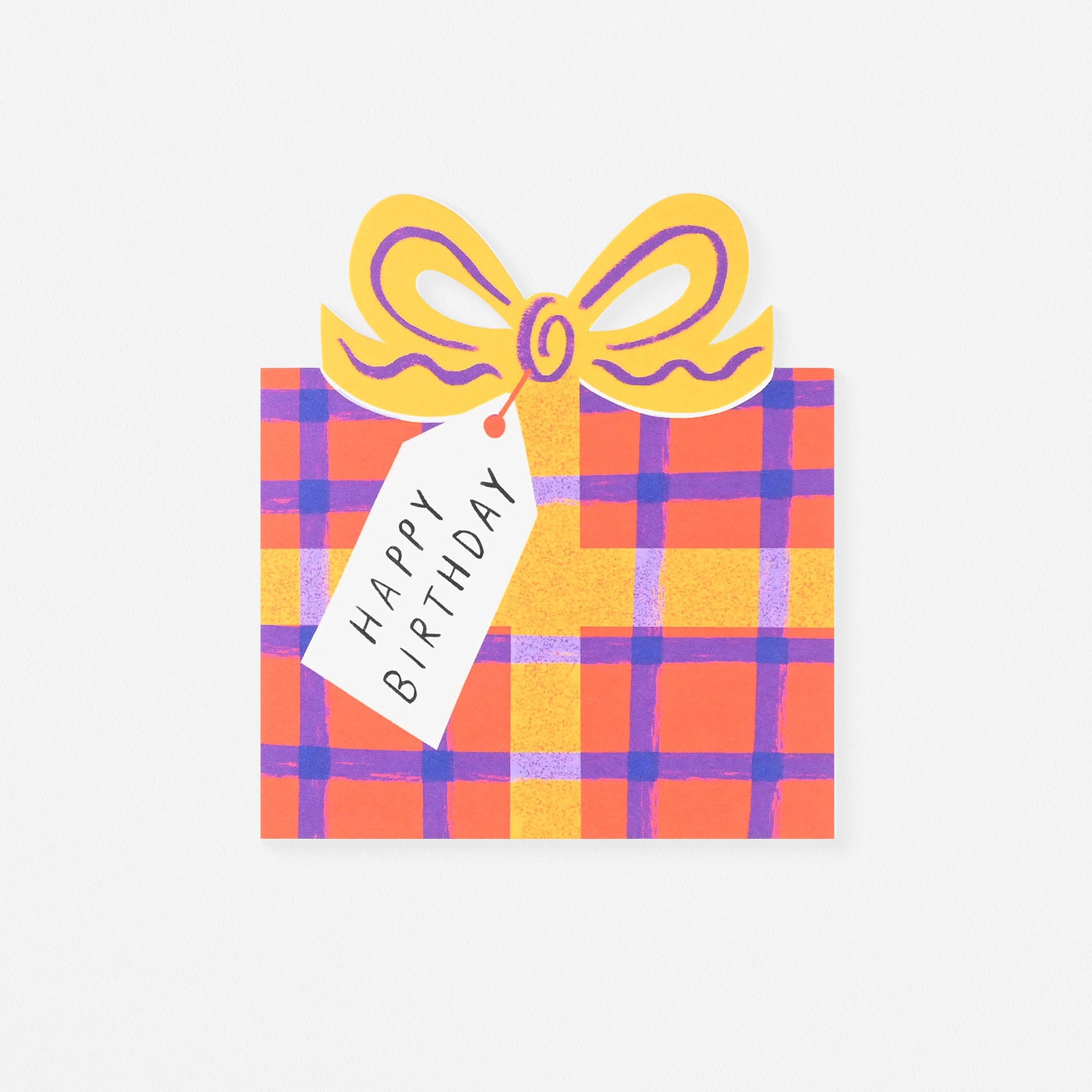 Kitty Kenda Paper Goods Birthday Bow Yellow Check Die-Cut Greeting Card