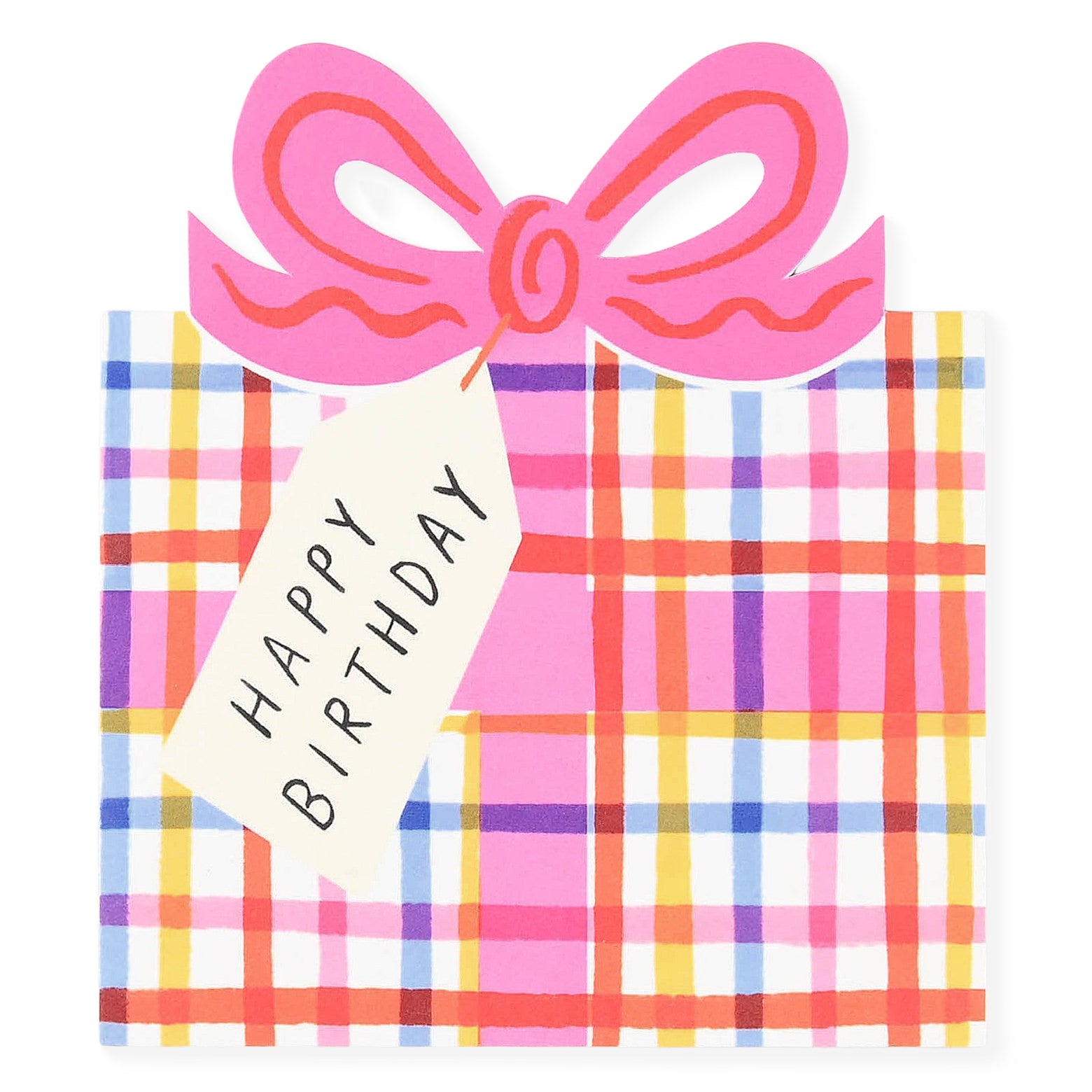 Kitty Kenda Paper Goods Birthday Bow Gingham Multi Die-Cut Greeting Card