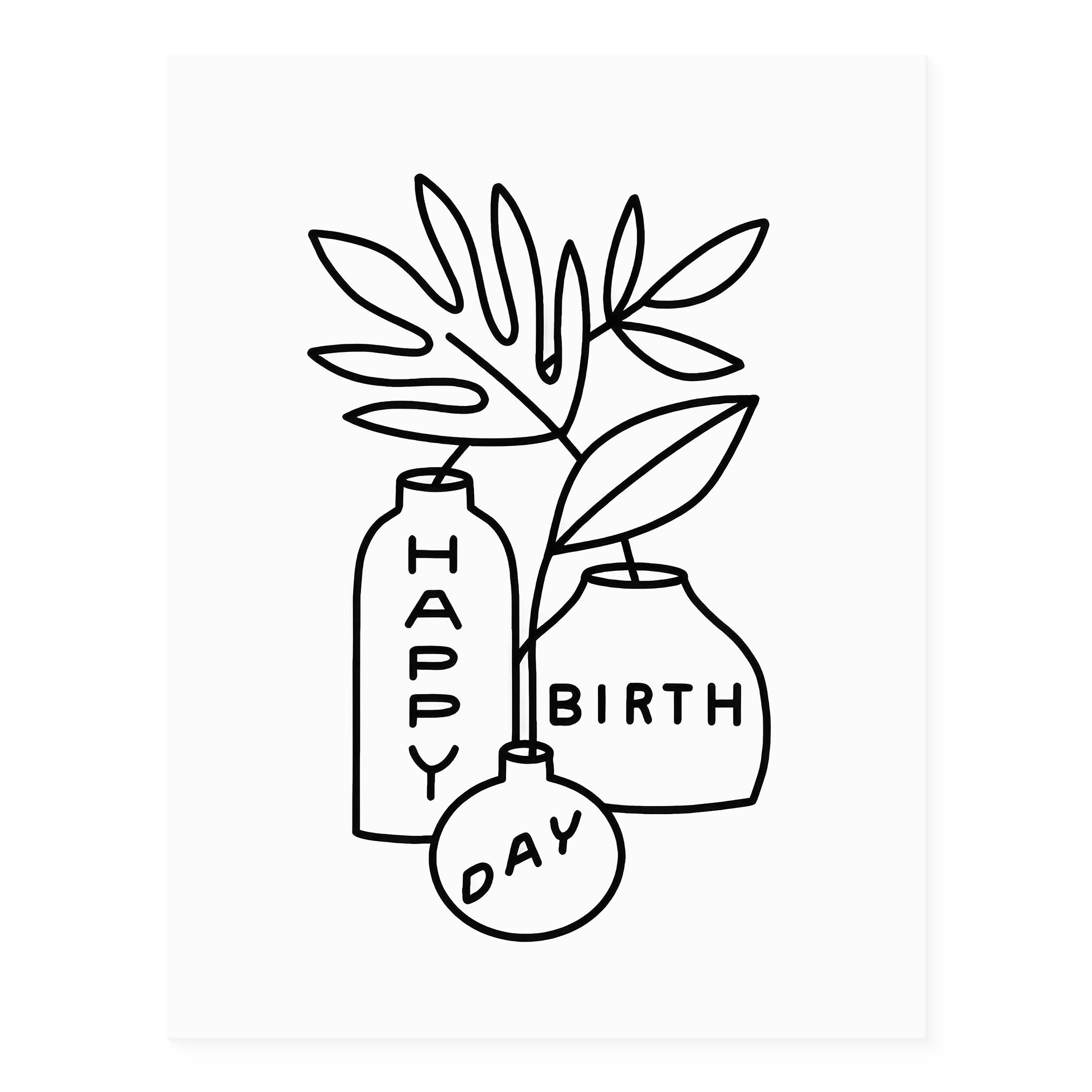 Happy Birthday Leaves And Vases Greeting Card