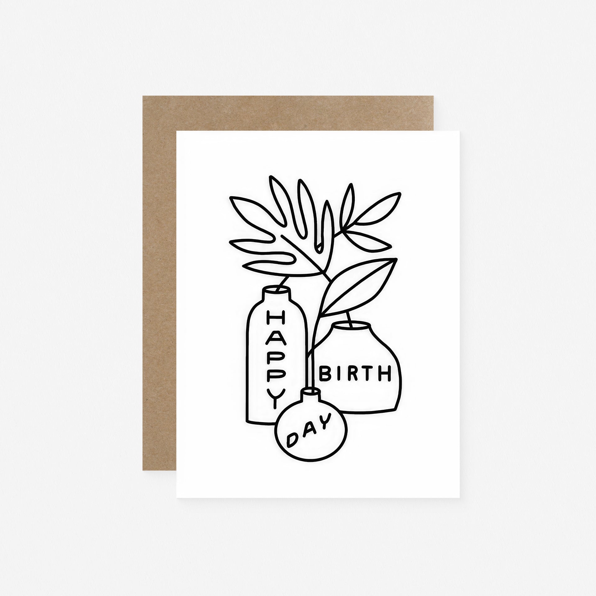 Happy Birthday Leaves And Vases Greeting Card