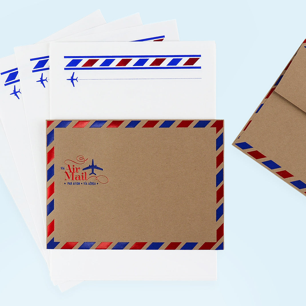 LA Paper Lover Airmail Blue + Metallic Red on White