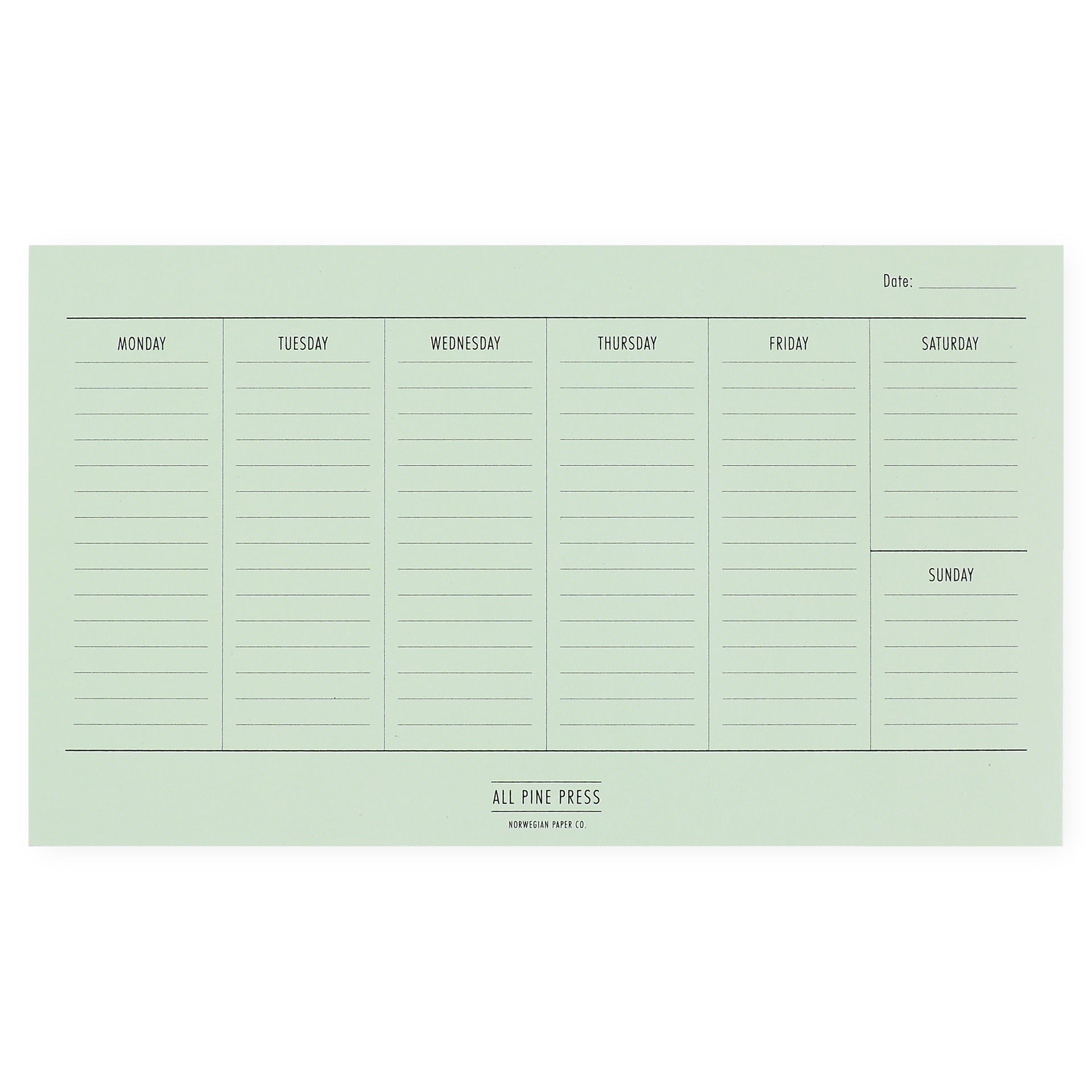 All Pine Press Desktop Weekly Calendar Green