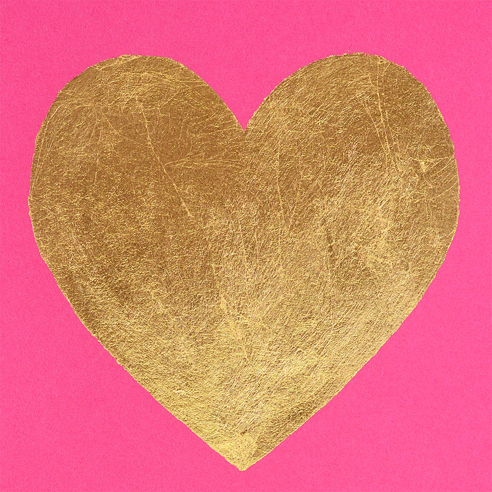 Catherine Greenup Heart Gold Leaf Greeting Card Fuchsia