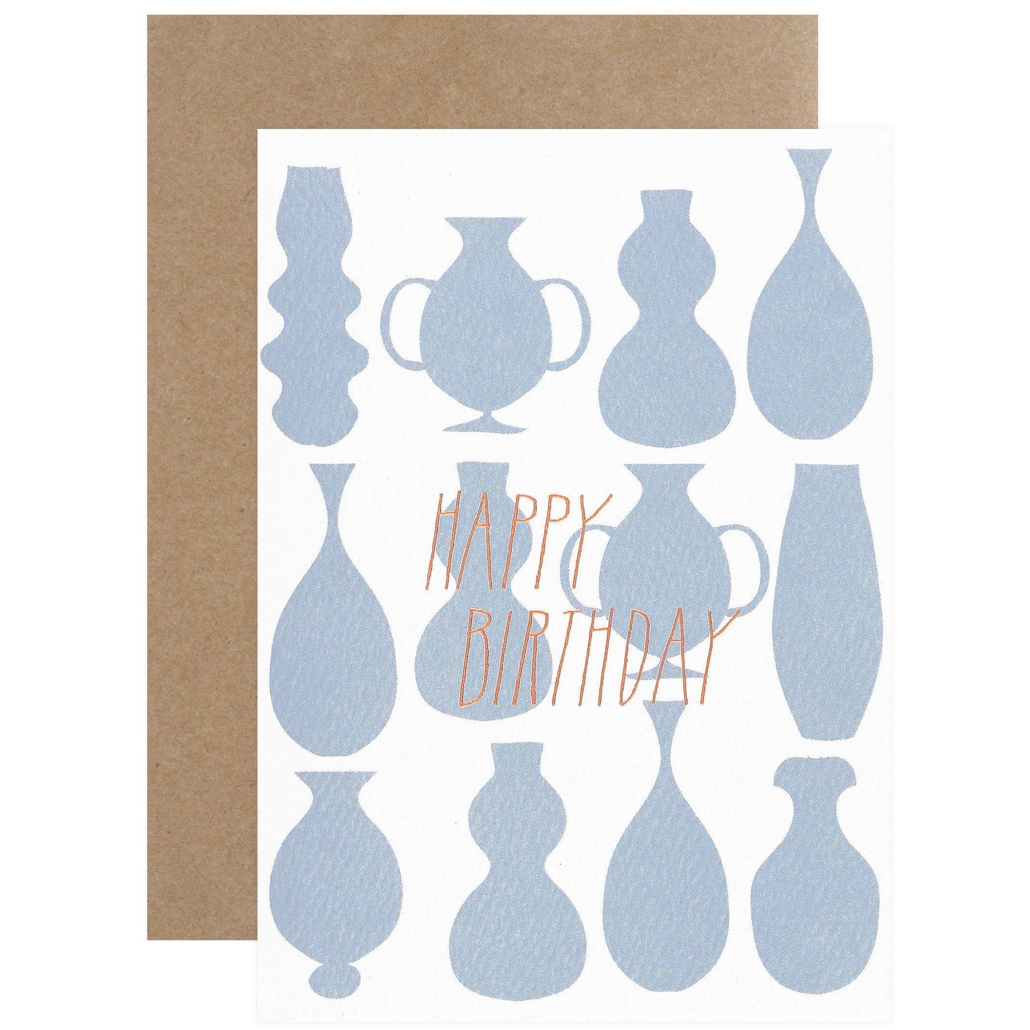 Hartland Brooklyn Happy Birthday Vases With Copper Foil Greeting Card