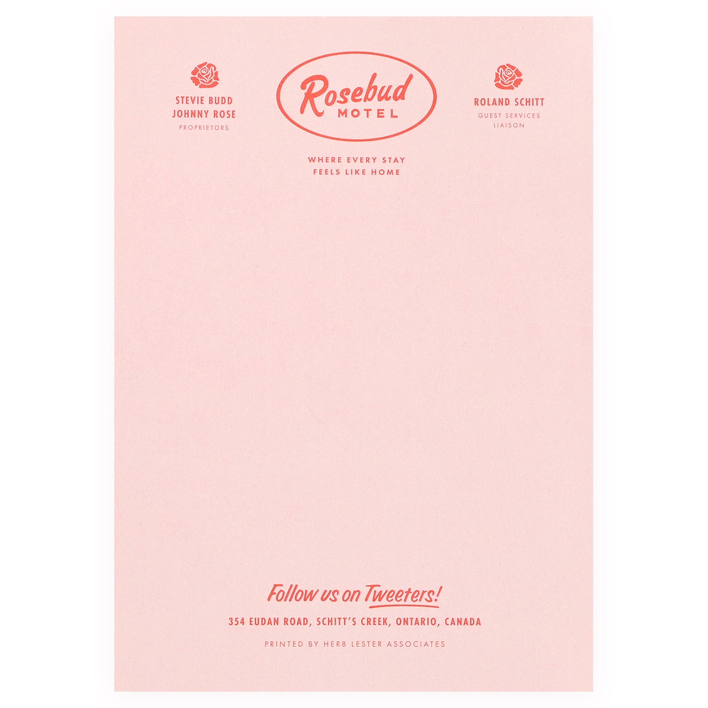 Herb Lester Rosebud Motel Schitt's Creek Fictional Hotel Notepad Set of 3 or Single