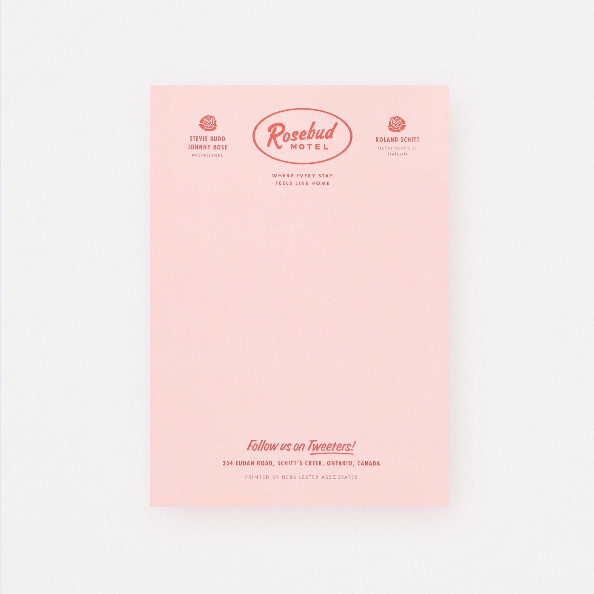 Herb Lester Rosebud Motel Schitt's Creek Fictional Hotel Notepad Set of 3 or Single