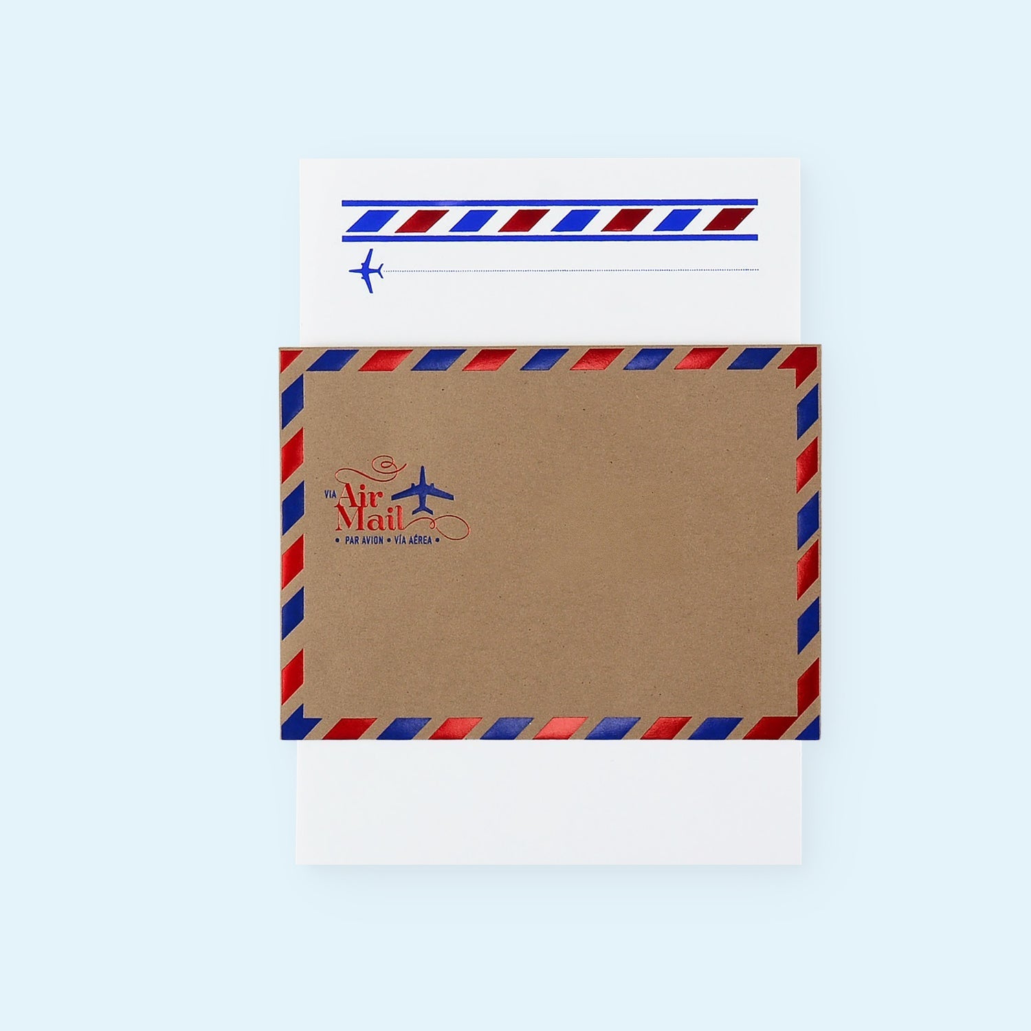 LA Paper Lover Airmail Blue + Metallic Red on White