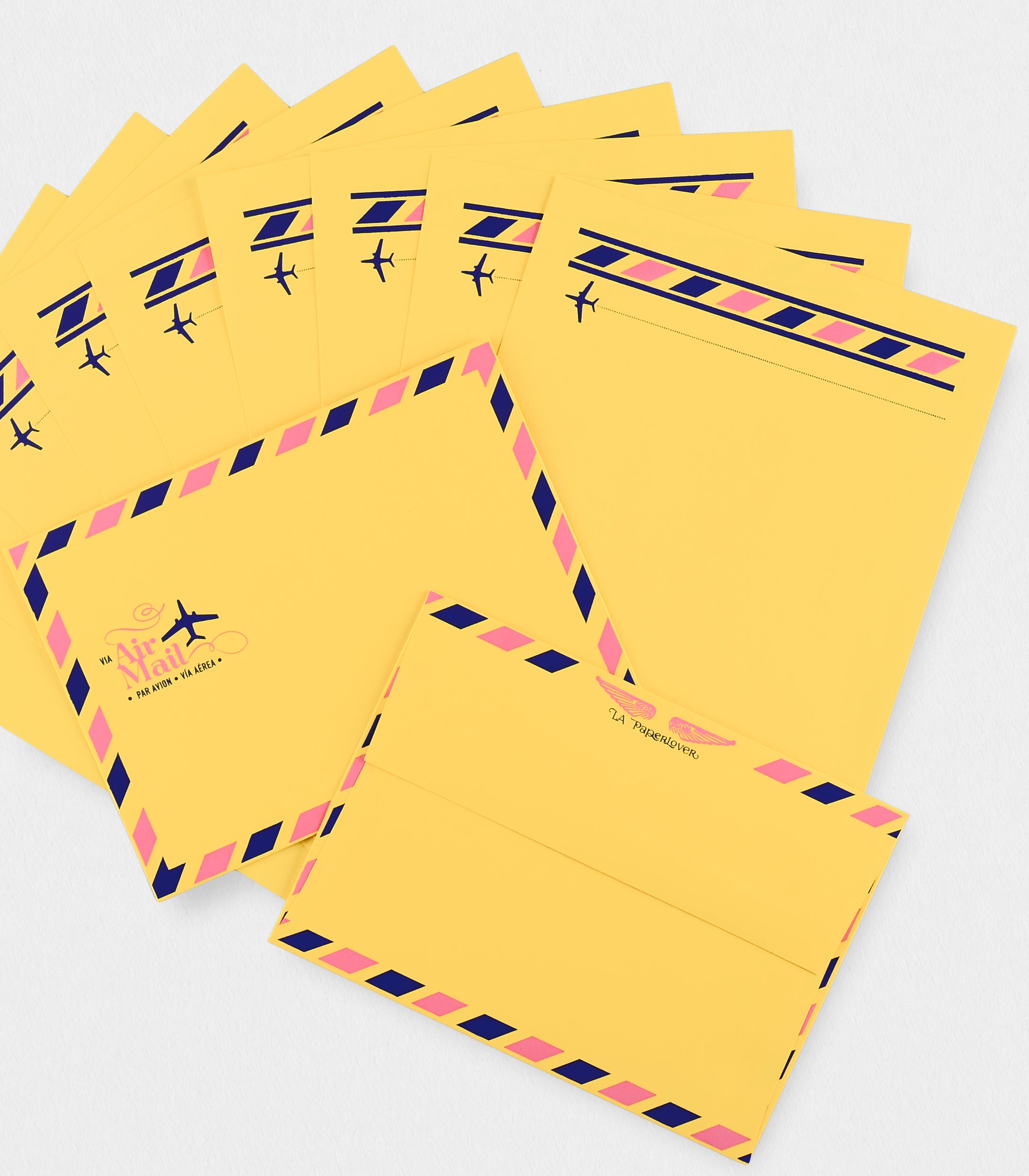 LA Paper Lover Airmail Pink + Blue On Yellow