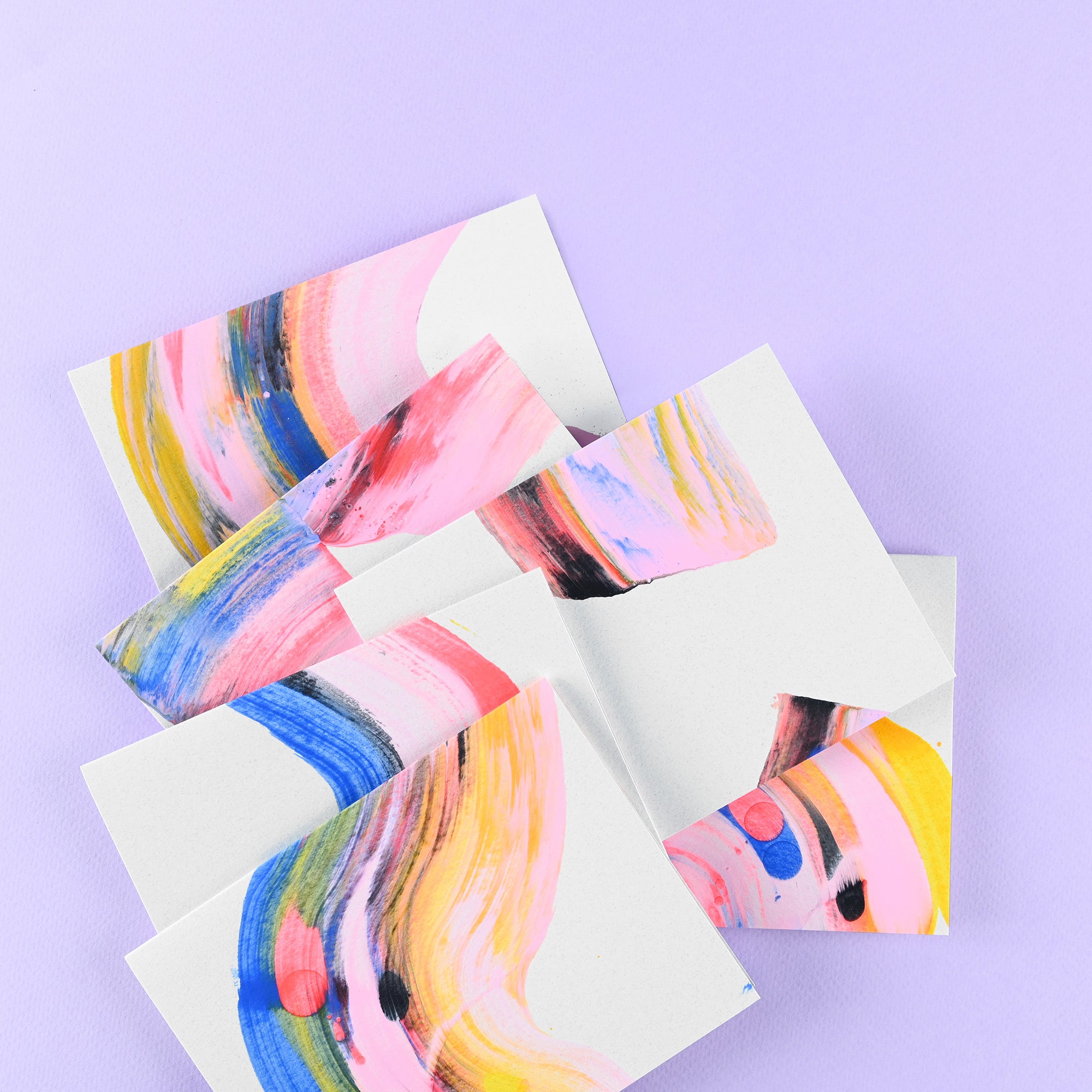Moglea Rainbow Swirl Hand-Painted Folded Note Cards Boxed