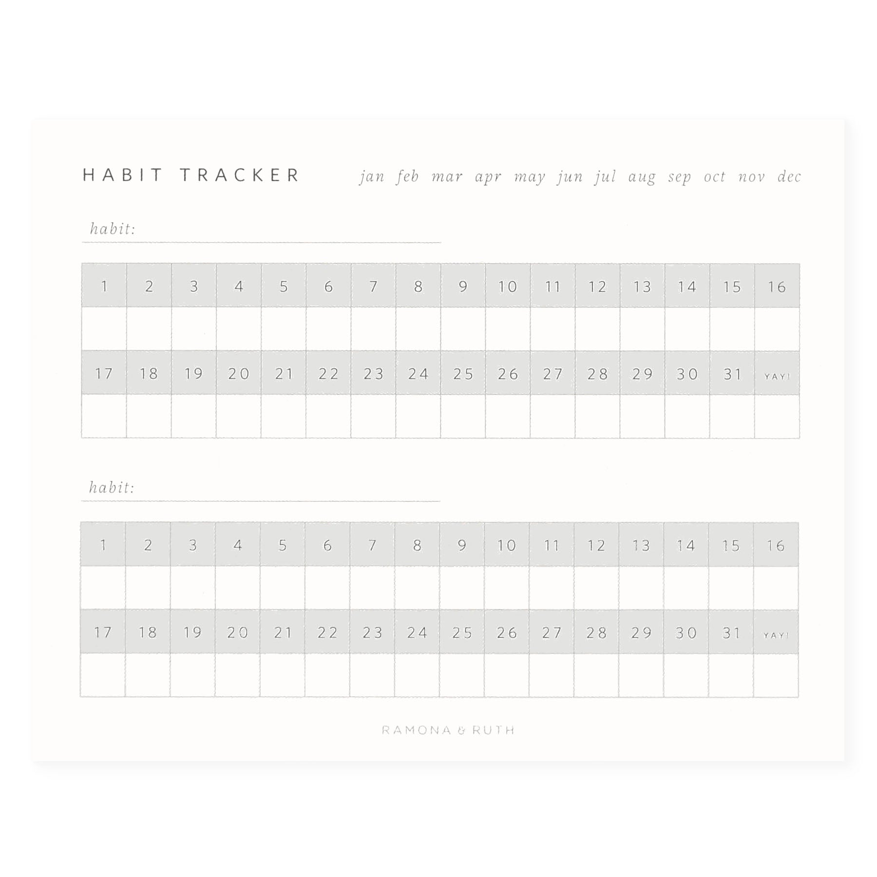 Ramona & Ruth Monthly Habit Tracker Notepad