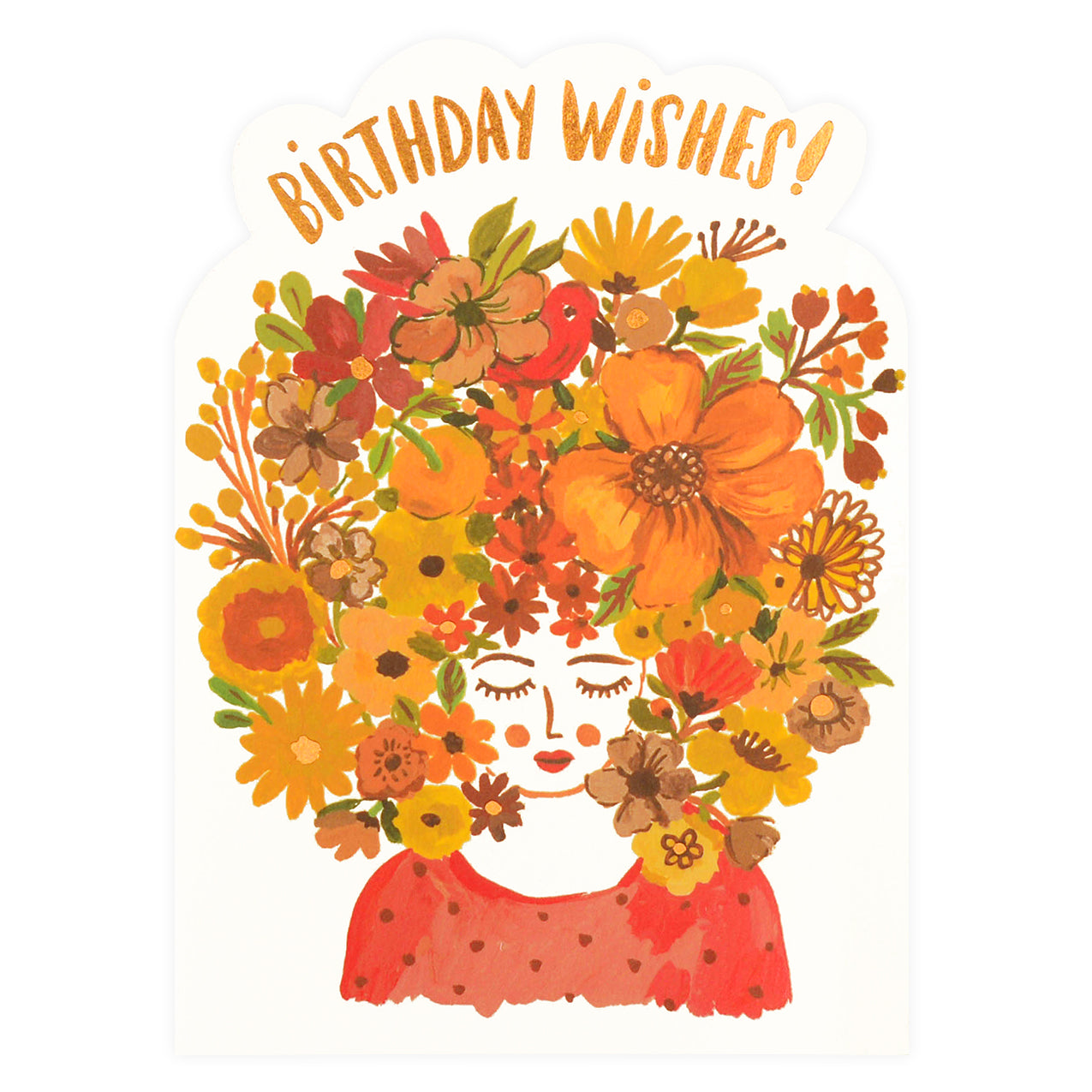 Red Cap Cards Floral Tresses Die Cut Birthday Card