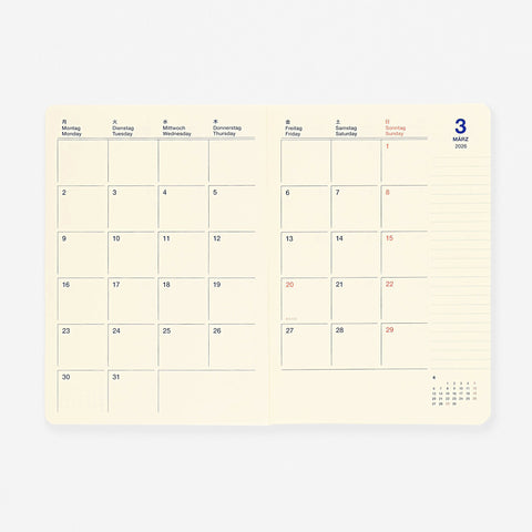 Delfonics Rollbahn 2026 "Note" Monthly Planner Grey | Large, A5 Or Extra Large