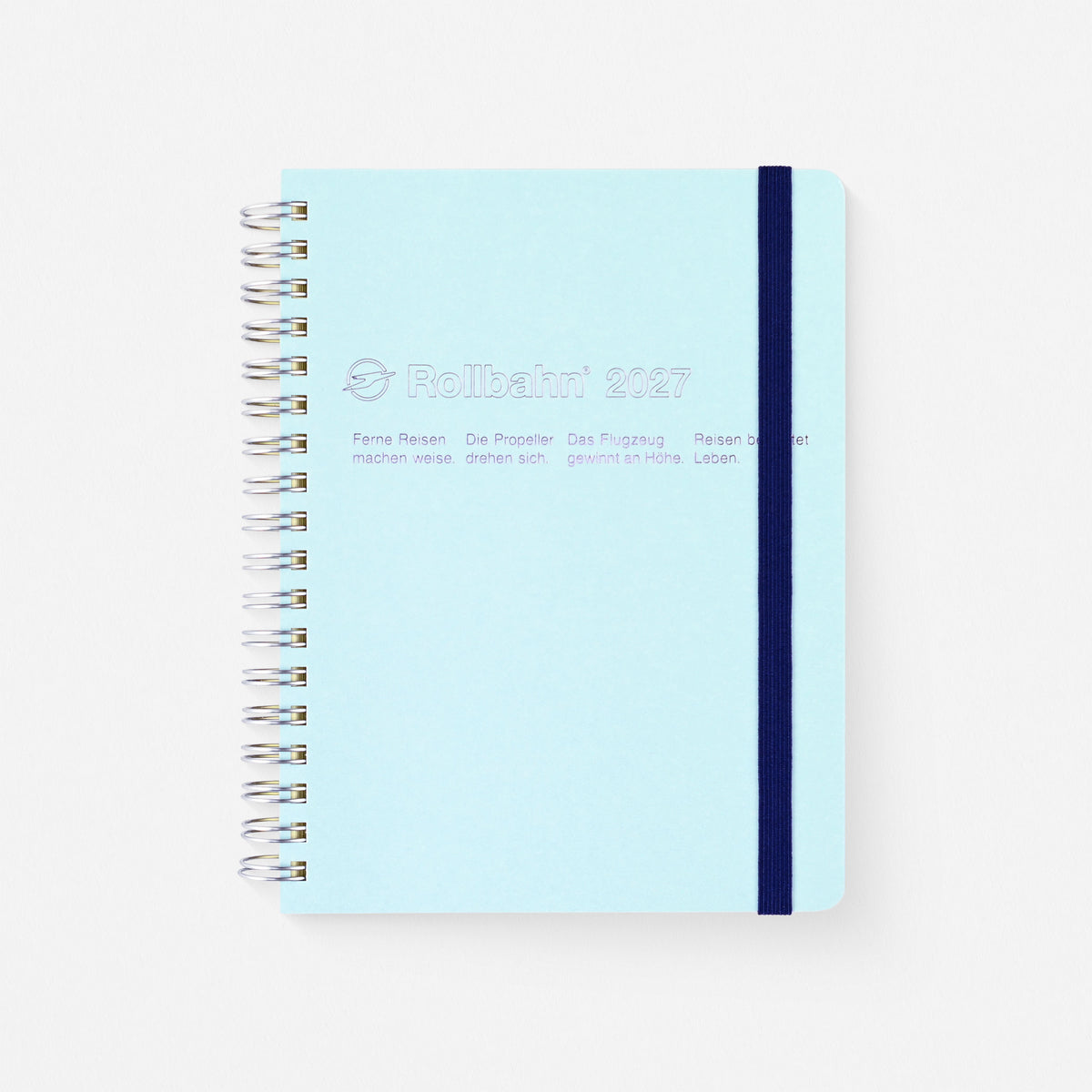 2027 Rollbahn Sheer planner in a light blue with iridescent purple imprint