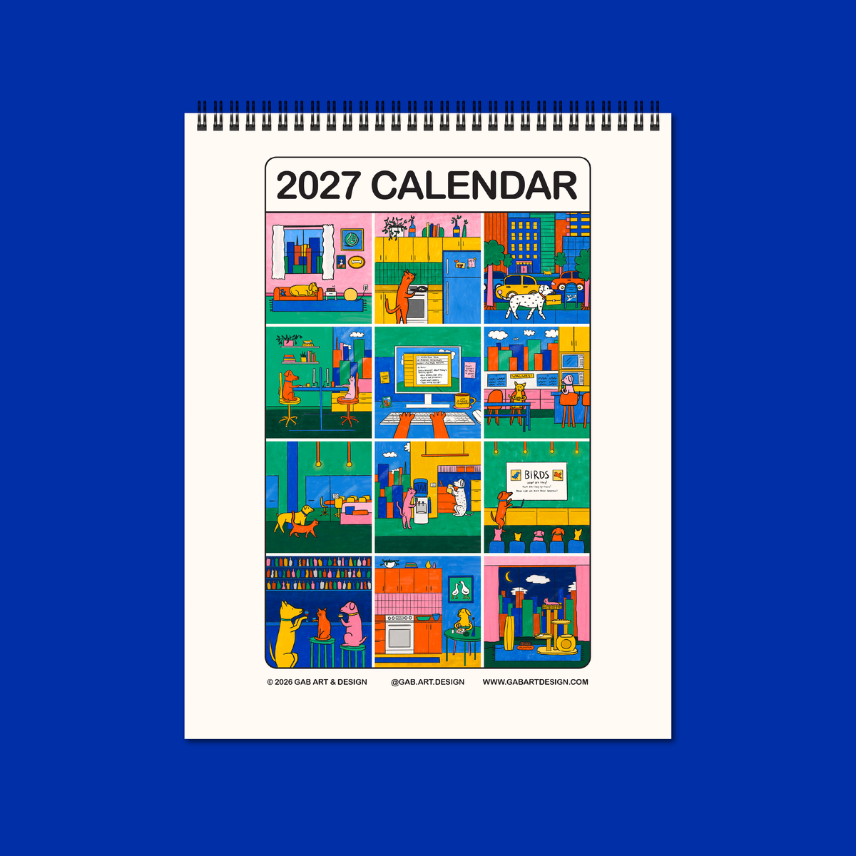 2027 A Day In The Life Of Corporate Cats + Dogs Illustrated Wall Calendar
