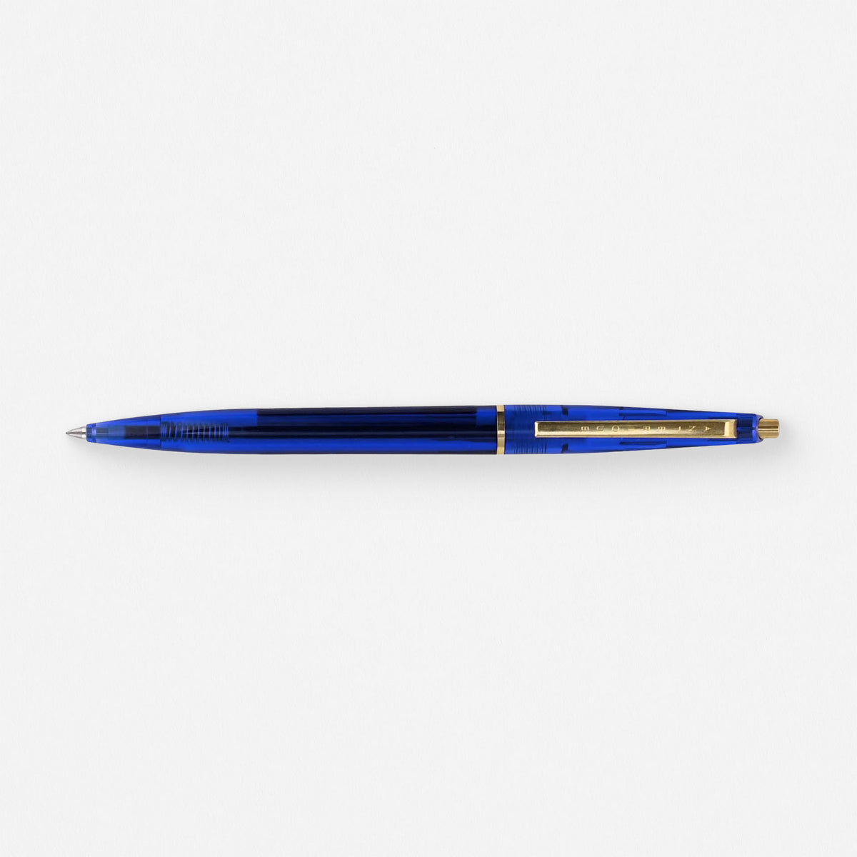 Anterique Ballpoint Pen in clear blue, translucent barrel with brass accents