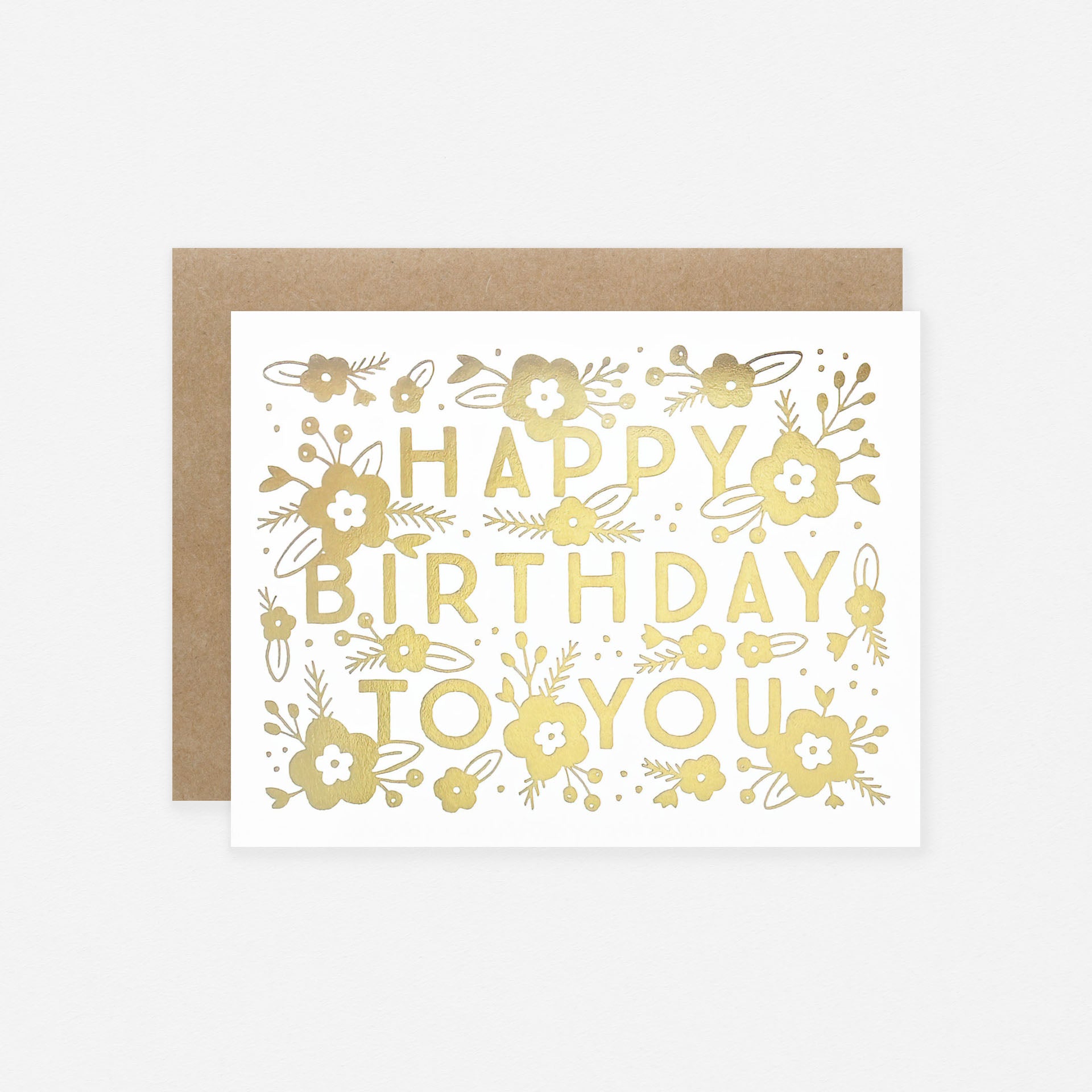 Happy Birthday Gold Floral Greeting Card