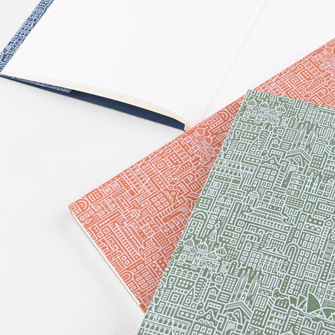 The City Works Hello World White Ink Notebook Blank | Blue, Green Or Rust 