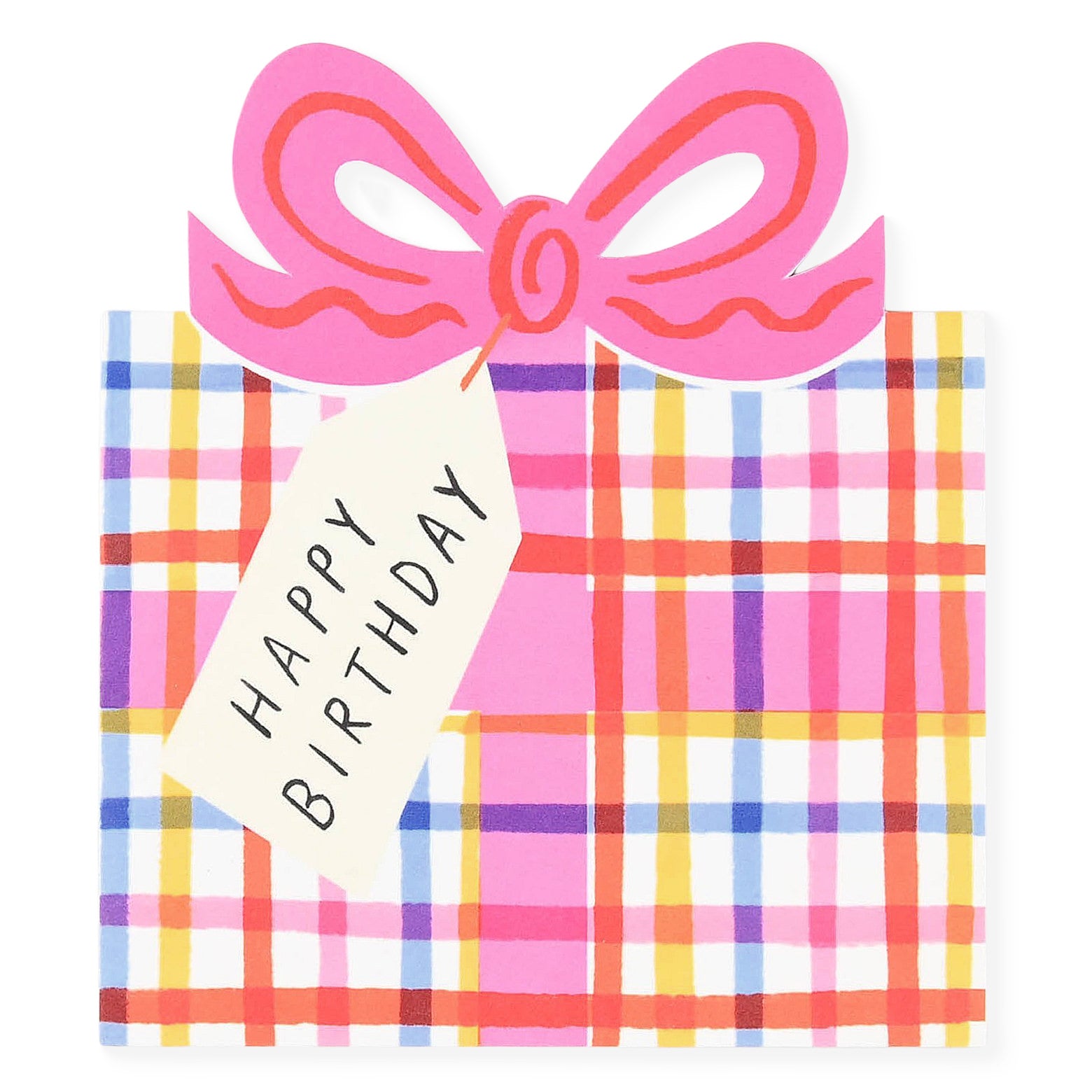 Kitty Kenda Paper Goods Birthday Bow Gingham Multi Die-Cut Greeting Card 
