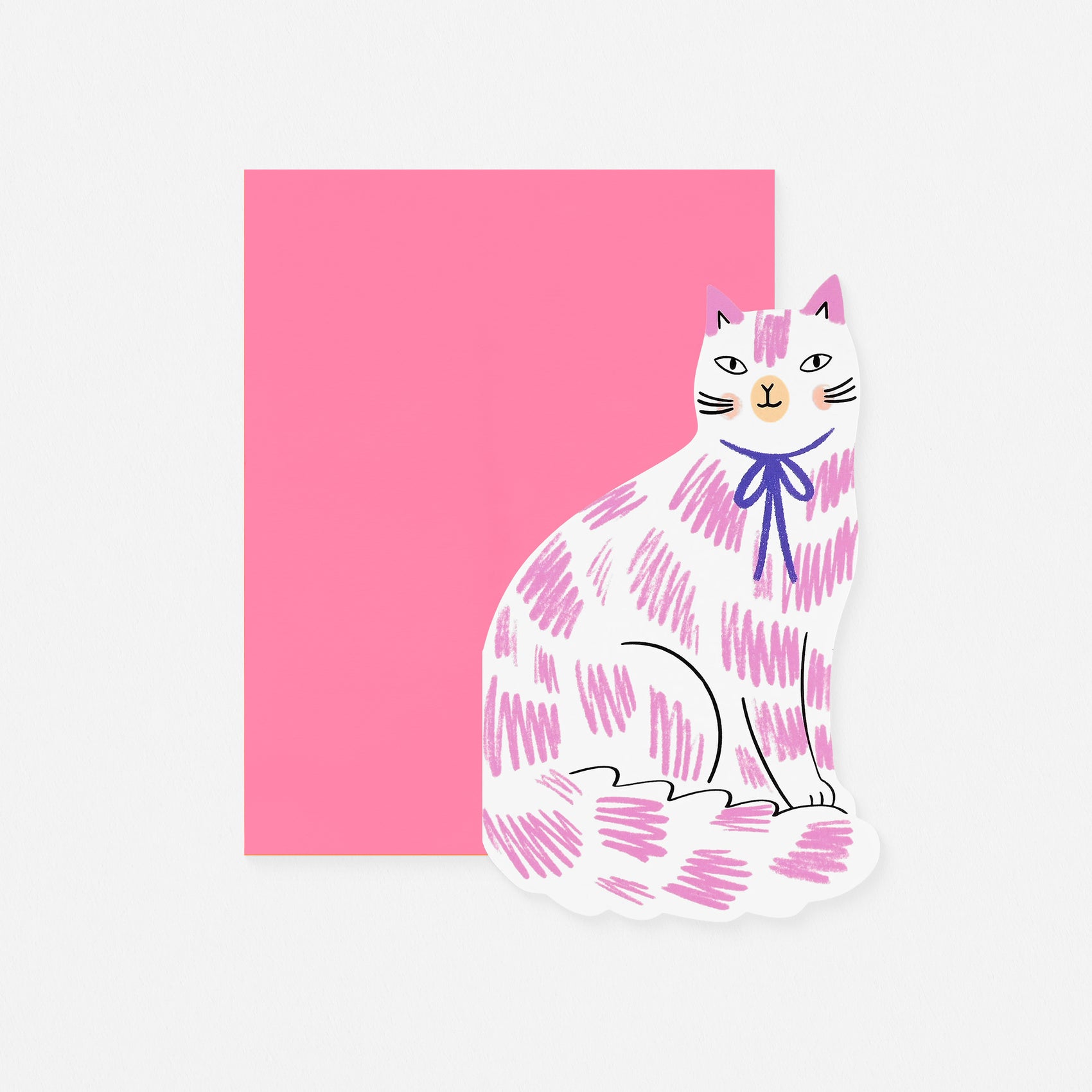 Sitting Kitty Pink & White Die-Cut Greeting Card
