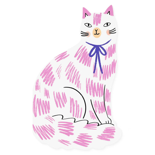 Kitty Kenda Paper Goods Sitting Kitty Pink & White Die-Cut Greeting Card 