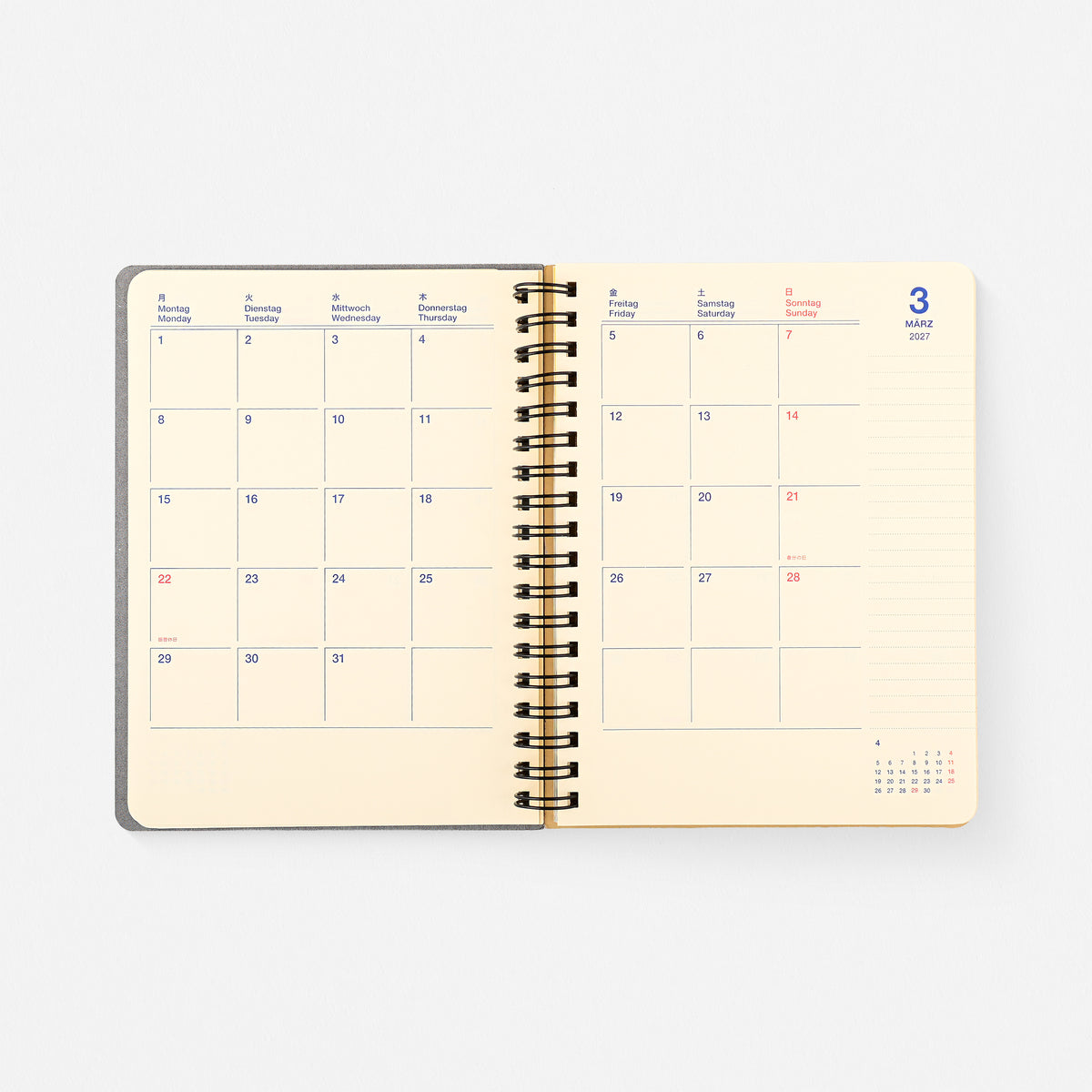 monthly planner spread for 2027 rollbahn planner
