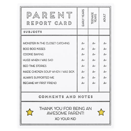 Quick Brown Fox Letterpress Parent Report Card Greeting Card 