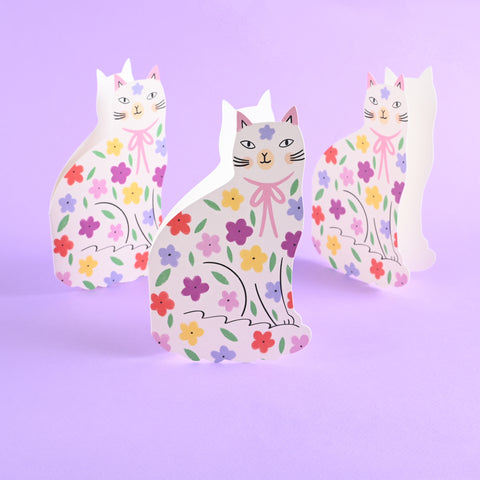Kitty Kenda Paper Goods Sitting Kitty Floral Die-Cut Greeting Card