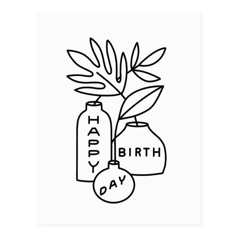 Worthwhile Paper Happy Birthday Leaves And Vases Greeting Card