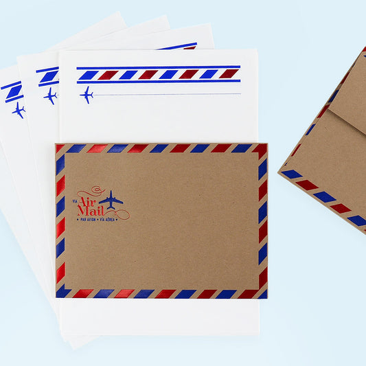 LA Paper Lover Airmail Blue + Metallic Red on White 