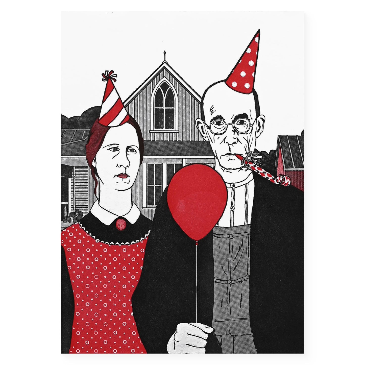 Blue Barnhouse American Gothic Birthday Card 