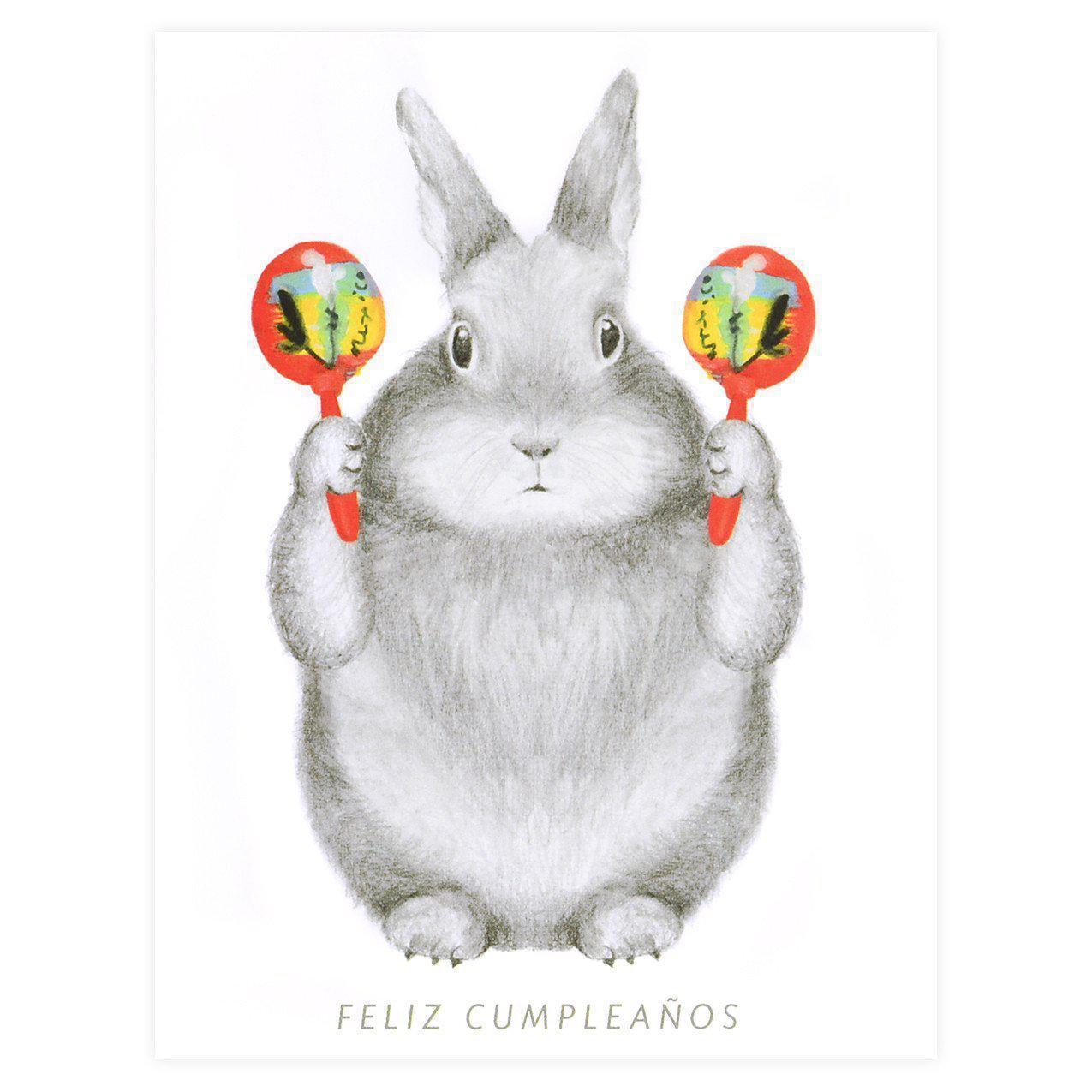 Dear Hancock Graphite Bunny With Maracas Birthday Card 