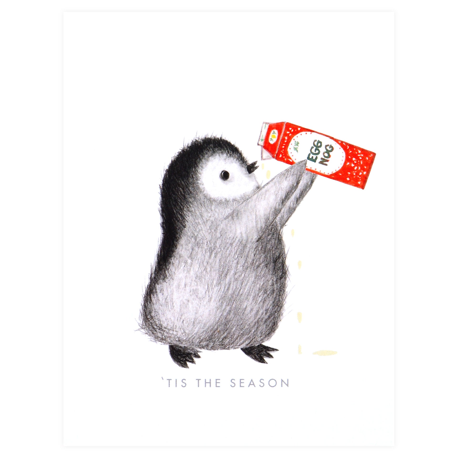 Dear Hancock Penguin Drinking Eggnog Holiday Cards Set 