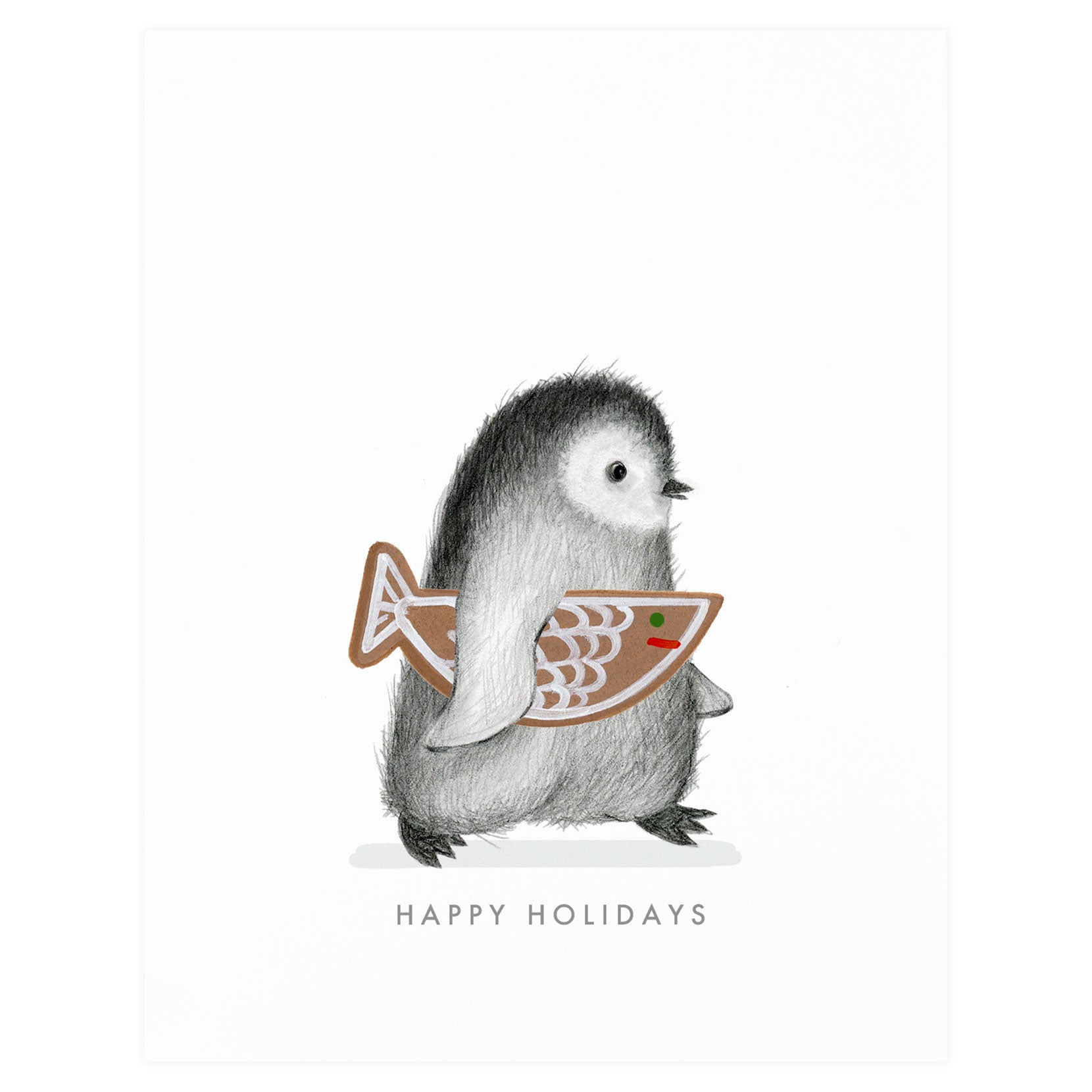 Dear Hancock Penguin with Gingerbread Fish Holiday Cards Set 