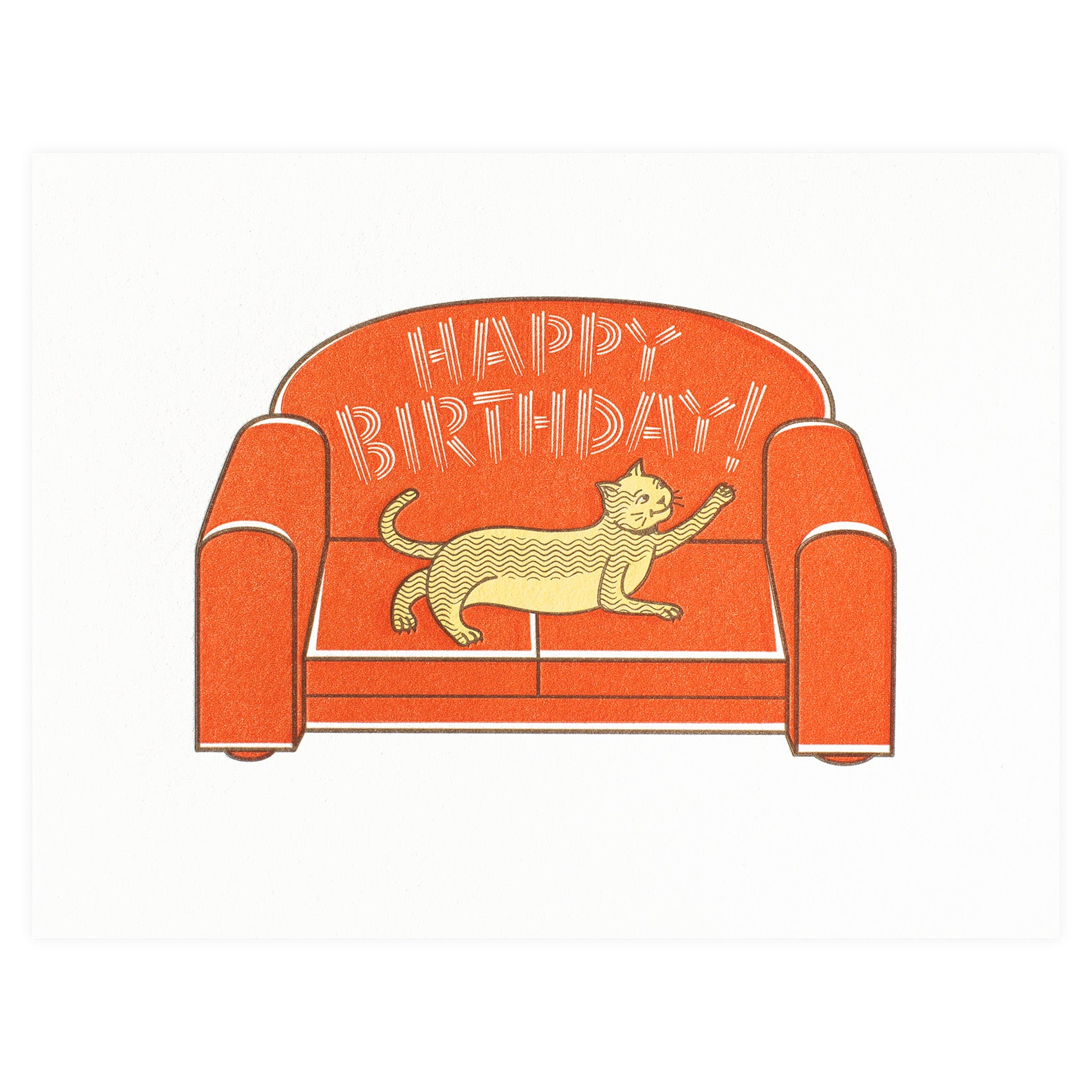 Fickle Hill Letterpress Cat On Sofa Birthday Card 