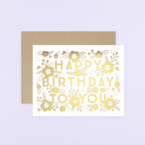 Hello Paper Co. Happy Birthday Gold Floral Greeting Card 