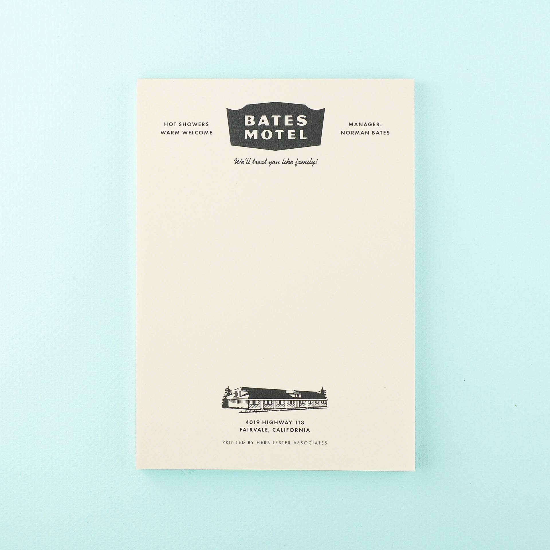 Herb Lester Bates Motel Psycho Fictional Hotel Notepad Set of 3 or Single 