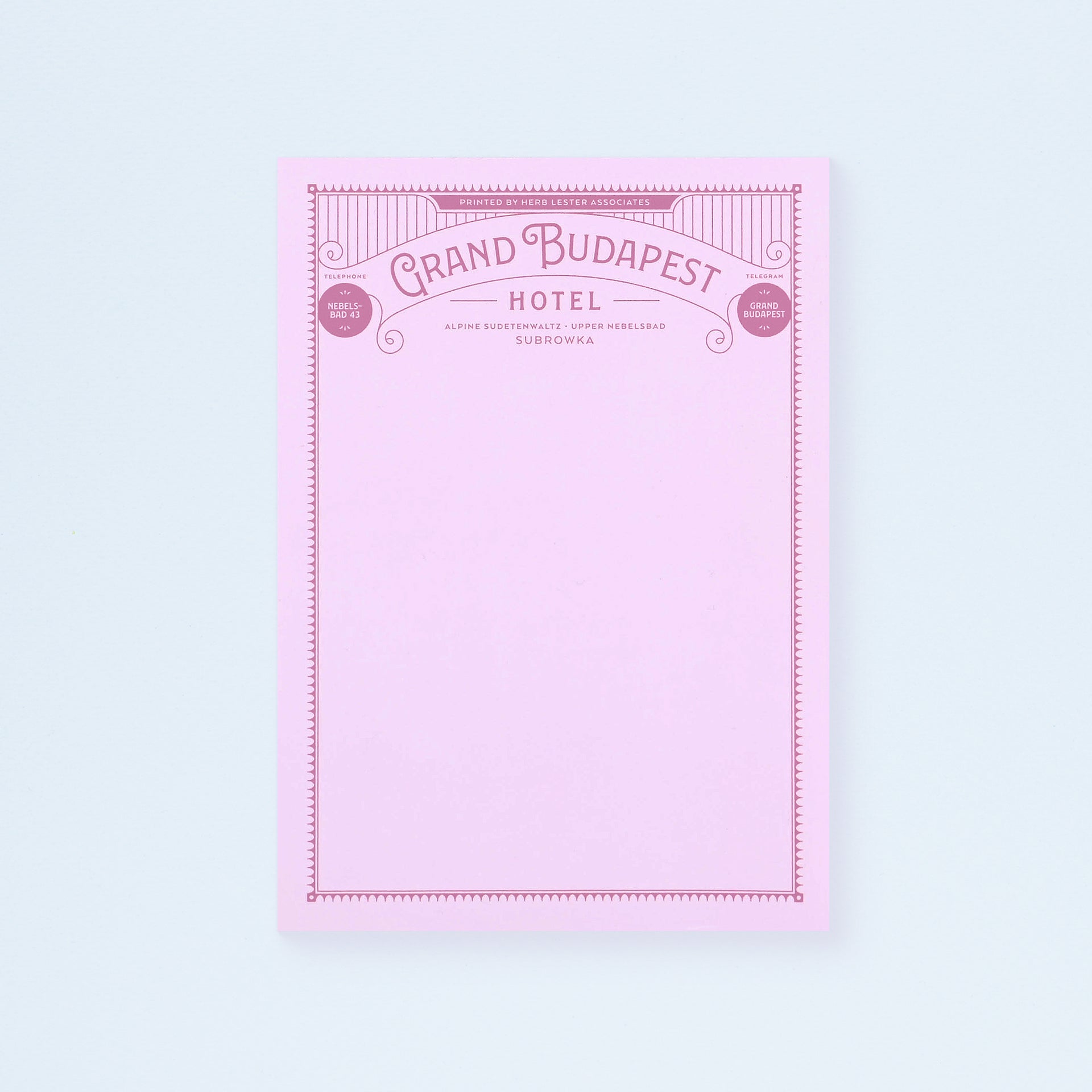 Herb Lester Grand Budapest Hotel Fictional Hotel Notepad Set of 3 or Single 