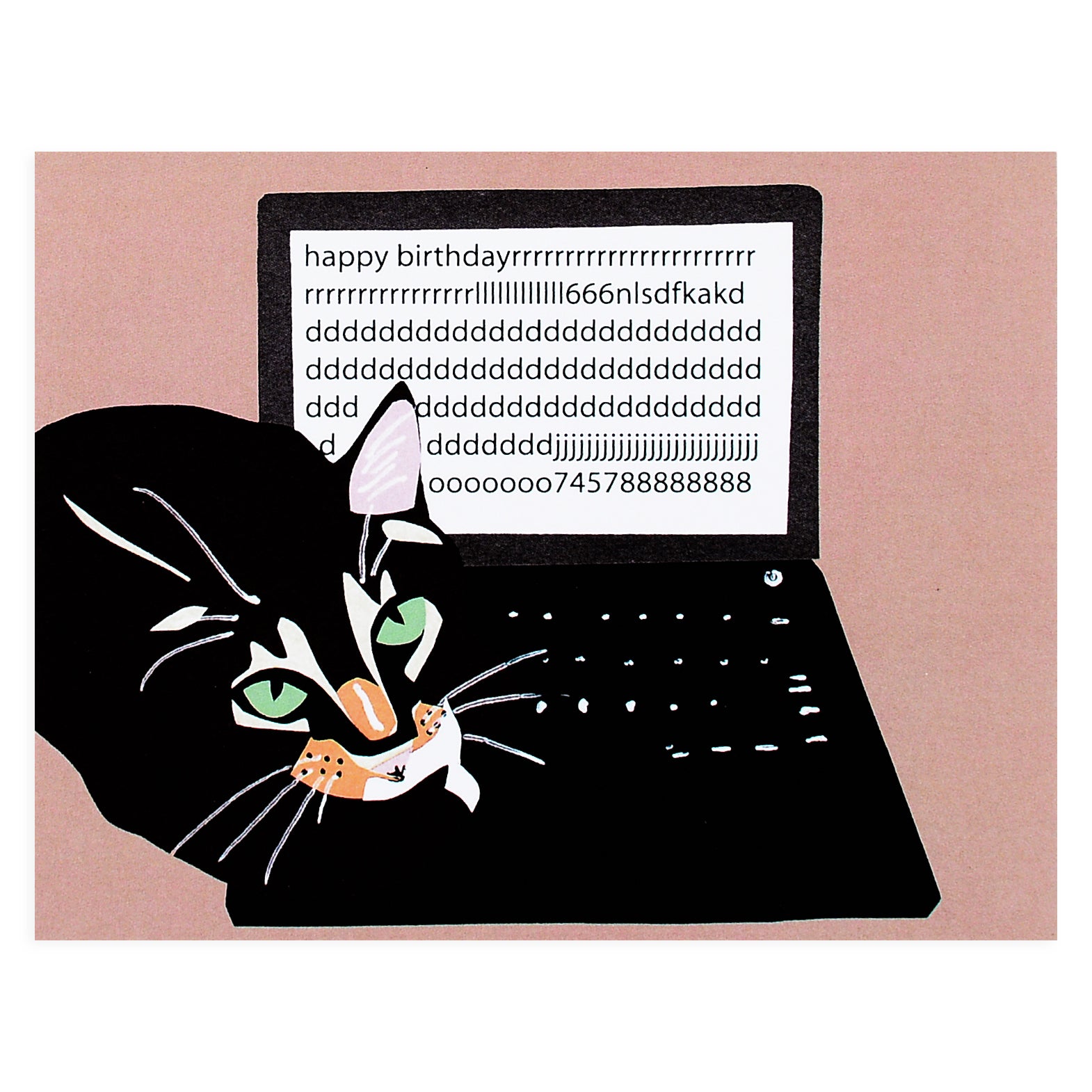 La Familia Green Cat On Keyboard Birthday Card 
