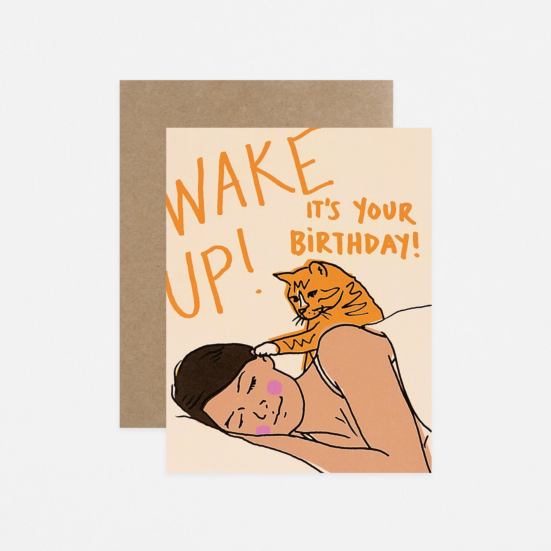 La Familia Green Wake Up Cat Birthday Card 