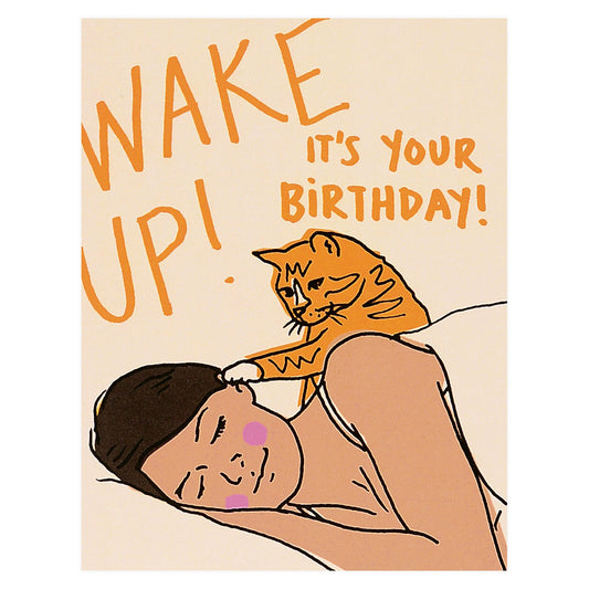 La Familia Green Wake Up Cat Birthday Card 