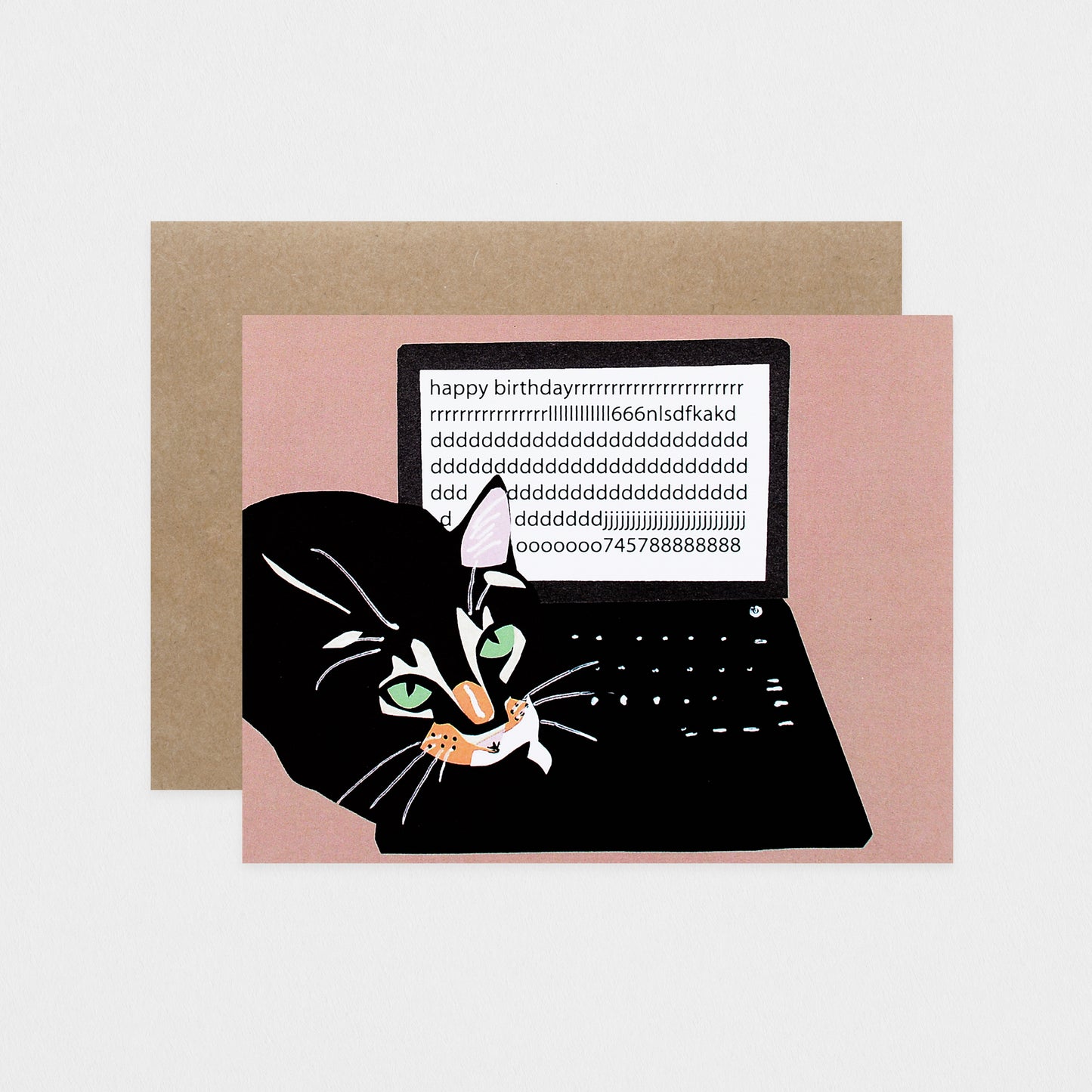 La Familia Green Cat On Keyboard Birthday Card 