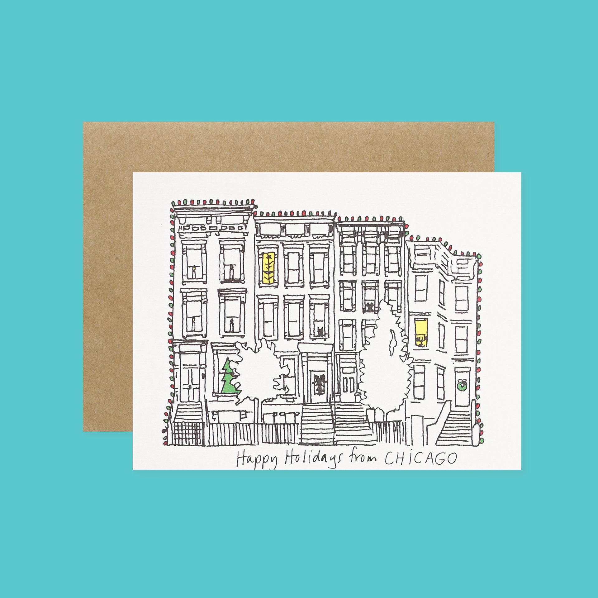 La Familia Green Brownstone Chicago Holiday Card 