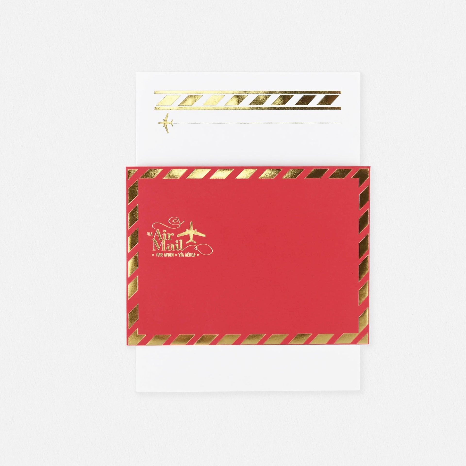 LA Paper Lover Airmail Metallic Gold on White Red Envelopes 