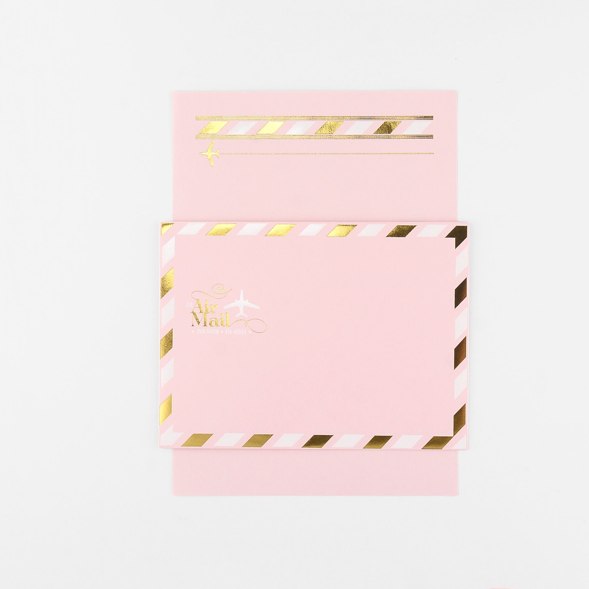LA Paper Lover Airmail Metallic Gold + White On Pink 