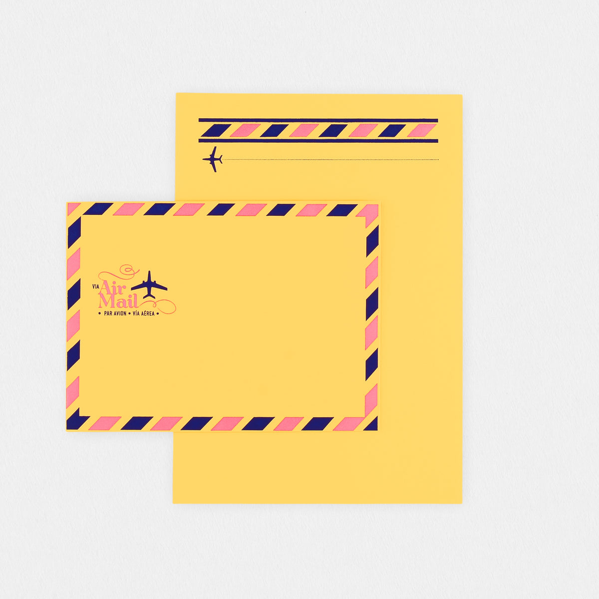 LA Paper Lover Airmail Pink + Blue On Yellow Letter Set