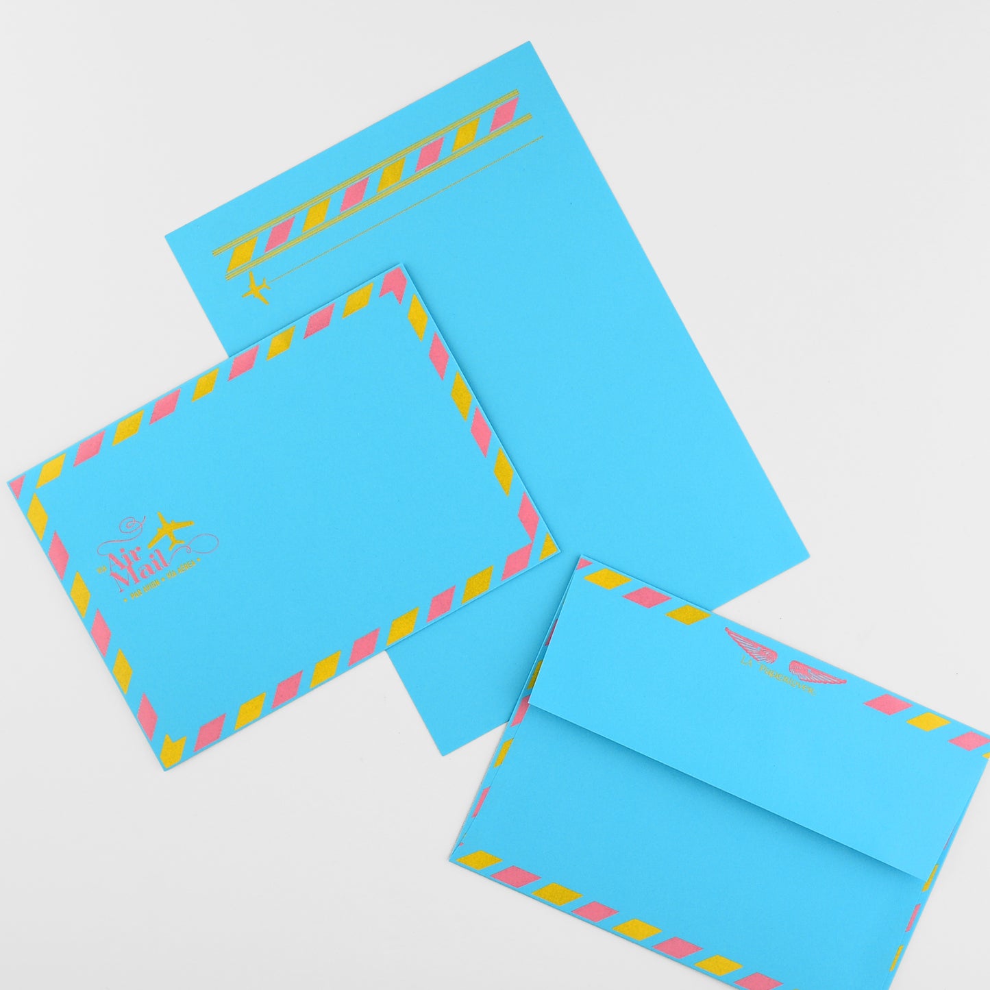 LA Paper Lover Airmail Pink + Yellow On Blue 